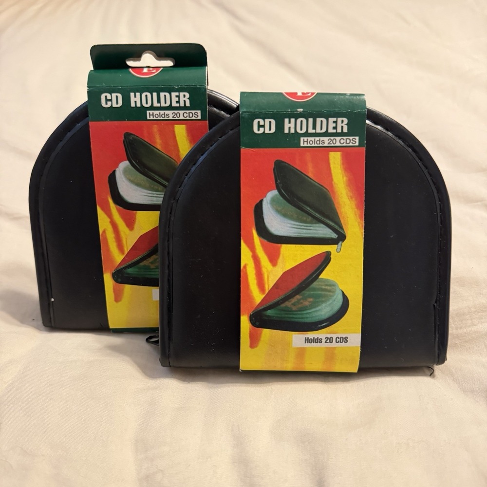 Set of 2 Vintage CD Holder Storage Case 20 Disc Zip Around Media Organizer